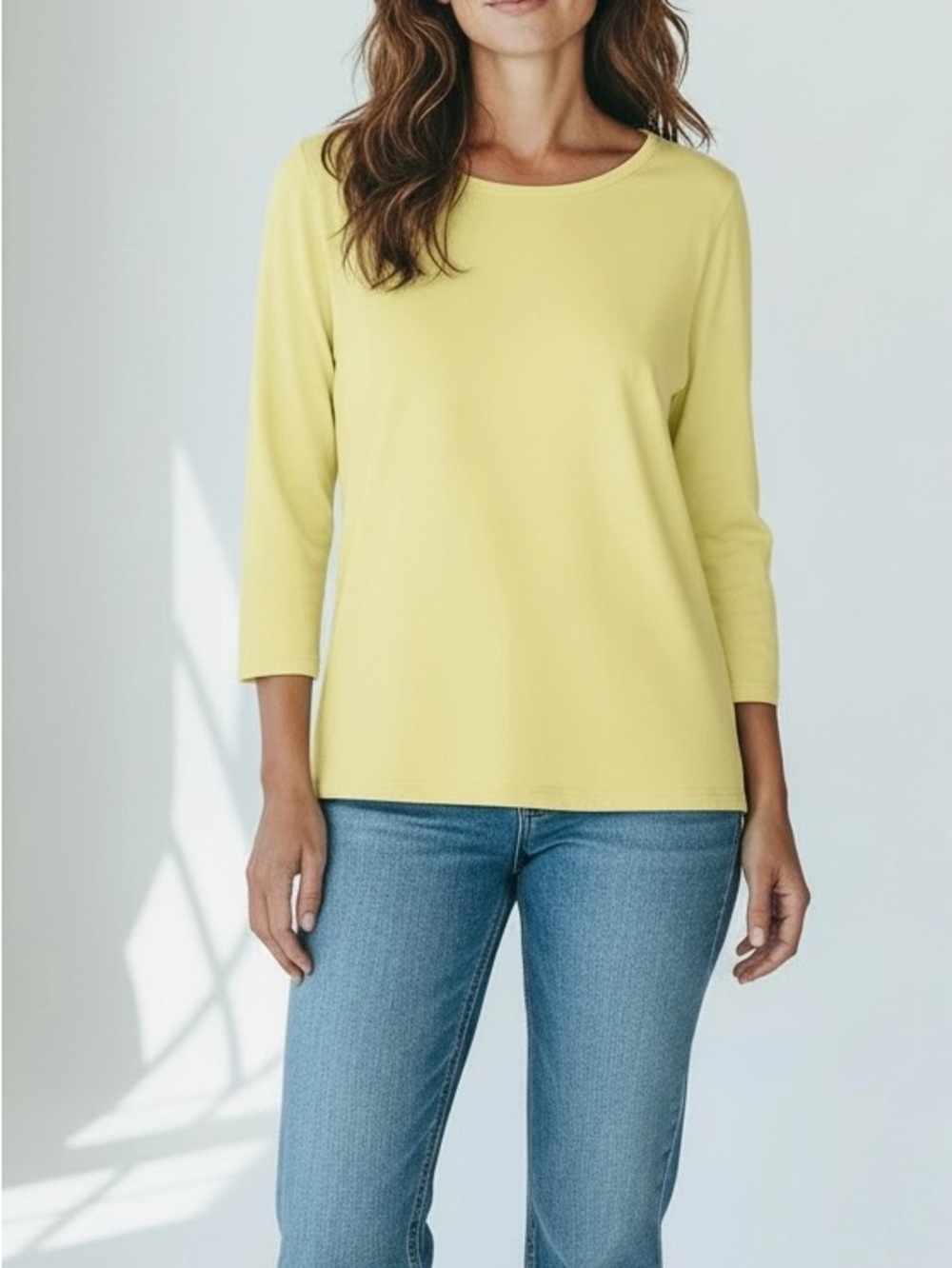 Talbots Yellow 3/4 Sleeve Boat Neck Top Womens MP Cotton Casual Minimalist Basic